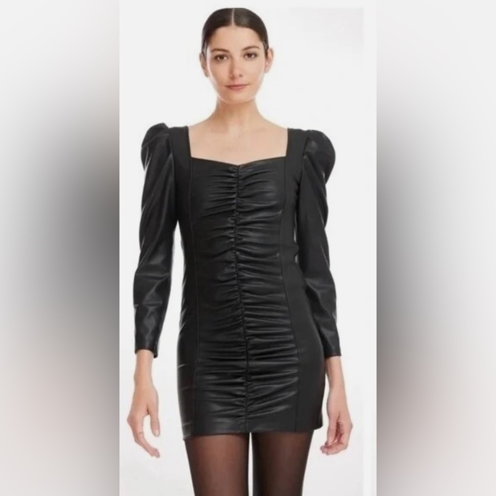 Generation Love Estelle Ruched Vegan Leather Mini Dress NWT Size XS